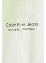 Dětská bavlněná mikina Calvin Klein Jeans zelená barva, s kapucí, vzorovaná