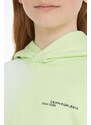 Dětská bavlněná mikina Calvin Klein Jeans zelená barva, s kapucí, vzorovaná