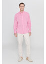 AC&Co / Altınyıldız Classics Men's Fuchsia Comfort Fit Relaxed-Cut Buttoned Collar Casual Linen Shirt.