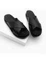 Marjin Women's Genuine Leather Daily Slippers Thick Sole Encor black