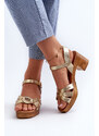 Basic Zlaté dámske sandále z ekokože na podpätku
