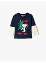 Koton Christmas Theme Snoopy Licensed T-shirt with a Long Sleeves Camouflage Crew Neck.