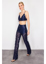 Trendyol Navy Blue Wide Leg Sequined Knitted Trousers