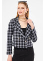 armonika Women's Smoky Double Breasted Collar Tweed Crop Jacket
