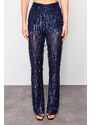 Trendyol Navy Blue Wide Leg Sequined Knitted Trousers