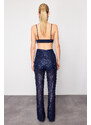 Trendyol Navy Blue Wide Leg Sequined Knitted Trousers