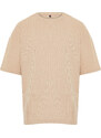 Trendyol Camel Oversize/Wide-Fit Crew Neck Short Sleeve Basic Textured T-shirt