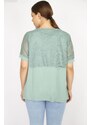 Şans Women's Green Plus Size Lace Detailed V-Neck Tunic