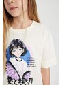 DEFACTO Girl Oversize Fit Printed Short Sleeve T-Shirt