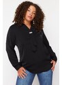 Trendyol Curve Black Woven Plus Size Jewelled Shirt Collar Blouse