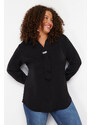 Trendyol Curve Black Woven Plus Size Jewelled Shirt Collar Blouse