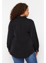 Trendyol Curve Black Woven Plus Size Jewelled Shirt Collar Blouse