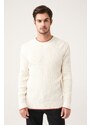 Avva Men's Ecru Crew Neck Hair Braided Regular Fit Knitwear