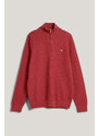 SVETR GANT COTTON TEXTURED HALF ZIP IRON RED