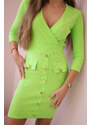 K-Fashion Žebrované šaty s ozdobnými knoflíky světle zelené