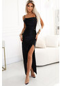NUMOCO Černé saténové šaty s rozparkem DIANE Černá