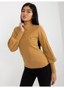 RUE PARIS Béžové žebrované tričko s balónovými rukávy --beige Béžová