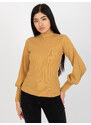 RUE PARIS Béžové žebrované tričko s balónovými rukávy --beige Béžová