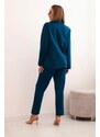 MladaModa Elegantní sportovní komplet saka a tepláků s aplikací model 0222 tmavý tyrkysový