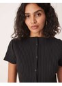 Gina Tricot short sleeve rib button front top in black