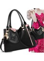 Camerazar Dámská prostorná nákupní taška z kvalitní umělé kůže, černá, 40x25 cm s odnímatelným ramenním popruhem
