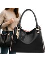 Camerazar Dámská prostorná nákupní taška z kvalitní umělé kůže, černá, 40x25 cm s odnímatelným ramenním popruhem