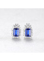 Stříbrné náušnice s obdélníkovými modrými a čirými zirkony - Meucci SYE160