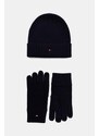 Čepice a rukavice s příměsí kašmíru Tommy Hilfiger 2-pack tmavomodrá barva, AM0AM13806