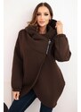 Kesi Włoski Dámská mMikina s kapucí a asymetrickým zipem hnědá