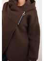 Kesi Włoski Dámská mMikina s kapucí a asymetrickým zipem hnědá