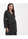 Mama.licious Mamalicious Maternity button front nursing friendly mini dress in black polka dot print