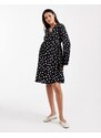 Mama.licious Mamalicious Maternity button front nursing friendly mini dress in black polka dot print