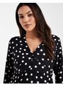 Mama.licious Mamalicious Maternity button front nursing friendly mini dress in black polka dot print