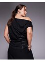 New Look Plus New Look Curve sequin scoop neck top in black