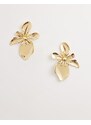 ASOS DESIGN stud earrings with floral design in gold tone