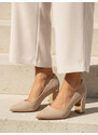 Dámské semišové lodičky na jehlovém podpatku béžové FashionStreet ZY1398