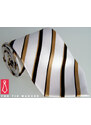 Bílá hedvábná kravata Beytnur 18-5 zlatohnědý proužek