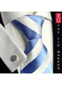 Beytnur Luxusní hedvábná kravata bíla s modrým pruhem 114-3