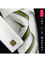 Beytnur Luxusní hedvábná kravata bílá se zeleným pruhem 168-2